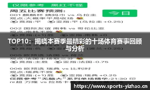 TOP10：揭晓本赛季最精彩的十场体育赛事回顾与分析